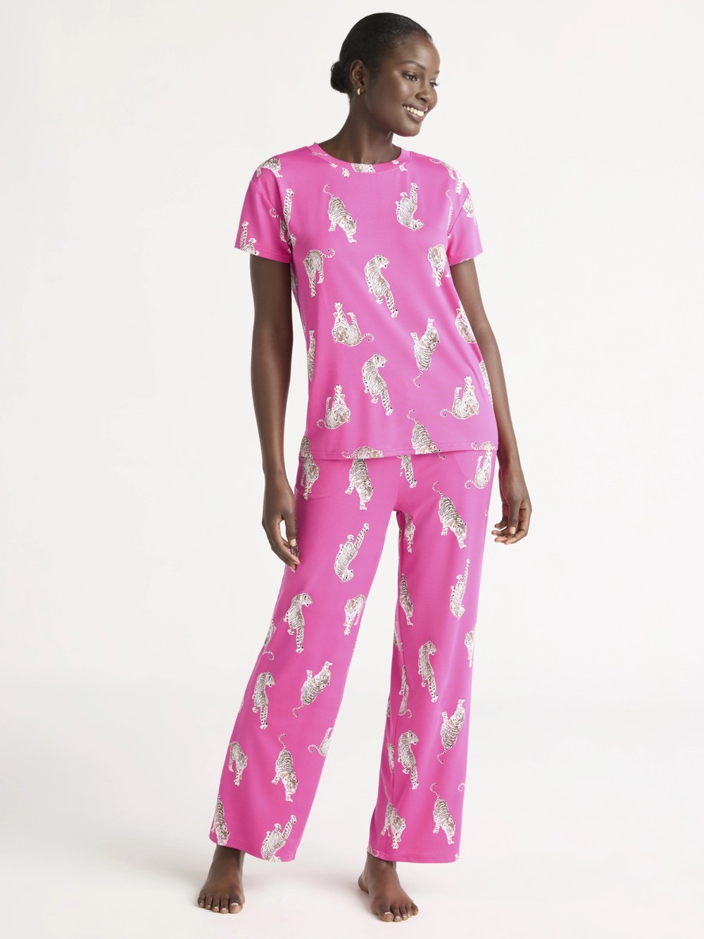 Joyspun Magenta Tiger Print Short Sleeve Pajama Set Size XL Preppy Loungewear